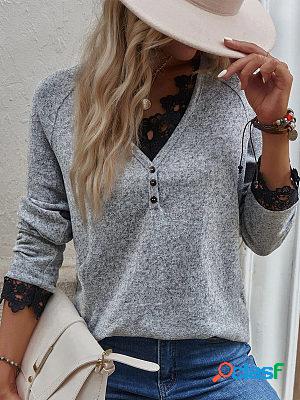 Casual V Neck Solid Color Long Sleeve Sweater