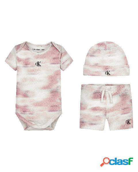 Completo rosa e bianco effetto tie-dye composto da due body