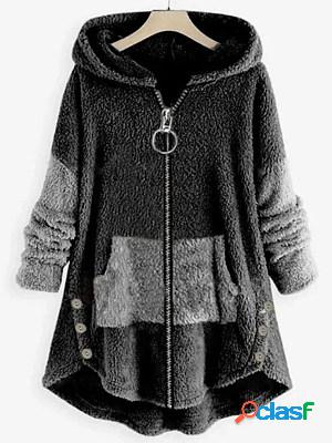 Contrasting Hooded Zipper Warm Coat