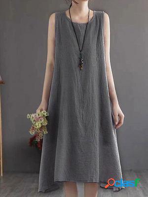 Cotton Linen Sleeveless Loose Shift Dresses