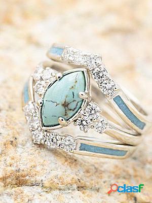 Creative Turquoise And Diamond Three-piece Ring