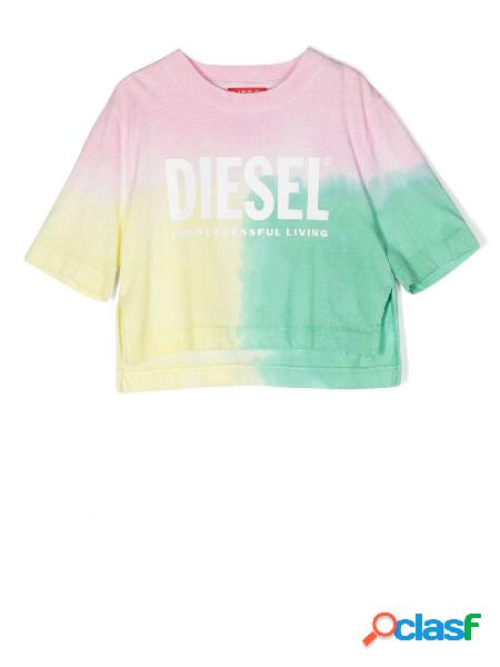 Diesel tshirt cropped a maniche corte in fantasia multicolor