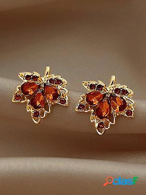 Fashion All-match Red Maple Leaf Silver Stud Earrings