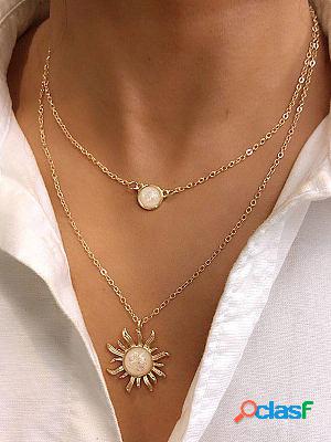 Fashion Design Multilayer Sunflower Opal Clavicle Necklace