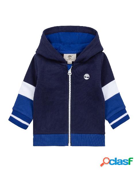 Felpa blu bianca e blu royal con cappuccio e chiusura zip