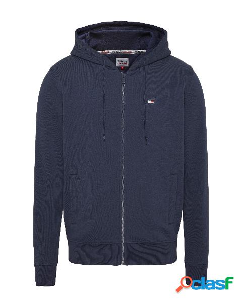 Felpa blu con cappuccio chiusura zip e logo in verticale sul