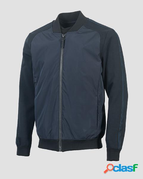 Felpa blu con chiusura zip in misto cotone con inserto in