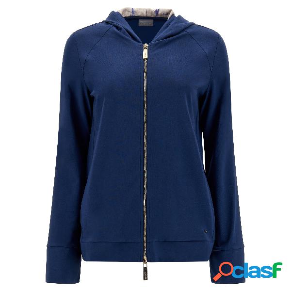 Felpa full zip interno cappuccio e polsini in toni blu