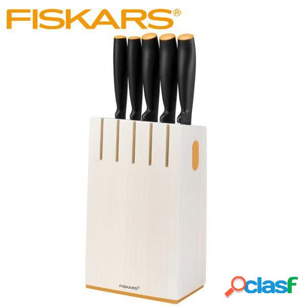 Fiskars FunctionalForm Ceppo 5 Coltelli Legno Bianco