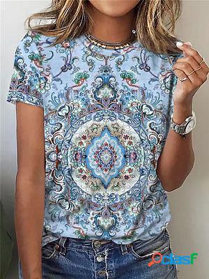 Floral Print Short-sleeved Crew Neck Short sleeve T-shirts