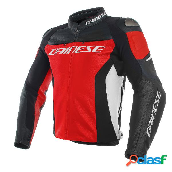 Giacca moto pelle racing Dainese RACING 3 Rosso Nero Bianco