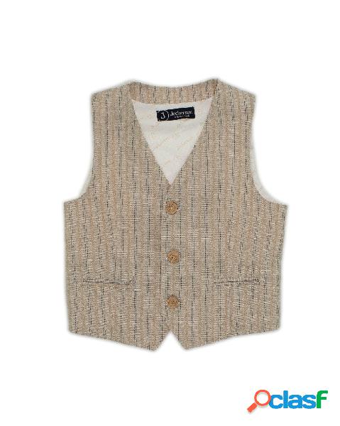 Gilet beige fantasia a righe in misto cotone e lino 8-16