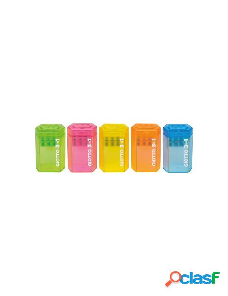Giotto temperamatite 3 fori con serbatoio e clip - colori