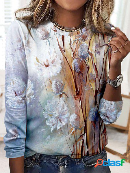 Girocollo Stampata Floreale Jersey Casuale taglia grande