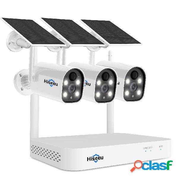 Hiseeu 2K HD Kit wireless a 3 telecamere solare Batteria
