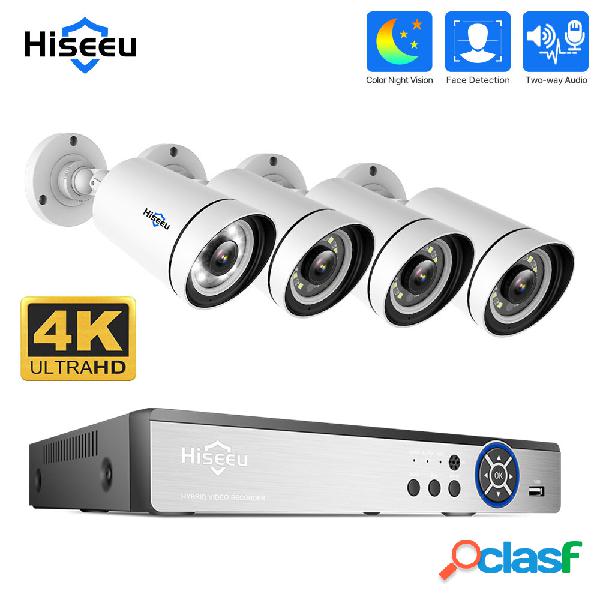 Hiseeu 4K UHD 4CH 8MP PoE Security fotografica Kit Colore