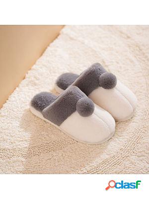 Home Round Rabbit Fur Plush Flat Heel Cotton Slippers