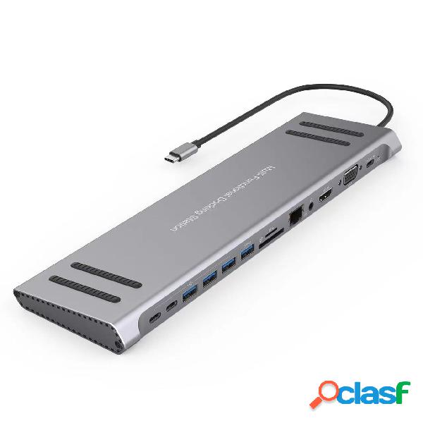 Hub di rete per docking station USB C 13 in 1 con HDMI VGA