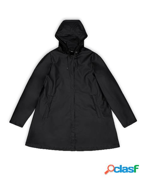 Impermeabile A-line W Jacket nera con cappuccio fisso con