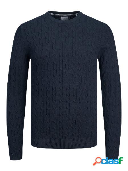 JACK&JONES Maglione girocollo in maglia a trecce Blu