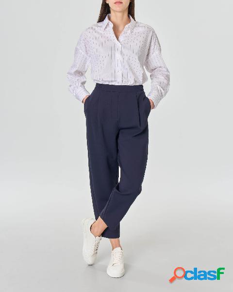 Joggers carrot fit in jersey di cotone blu con pinces ed