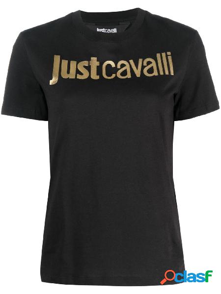 Just Cavalli T-shirt con logo metallizzato nero oro