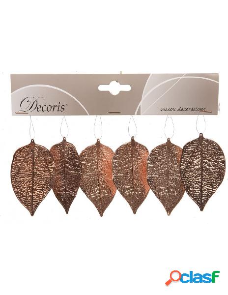 Kaemingk - set 6 foglie decorative in metallo rame con