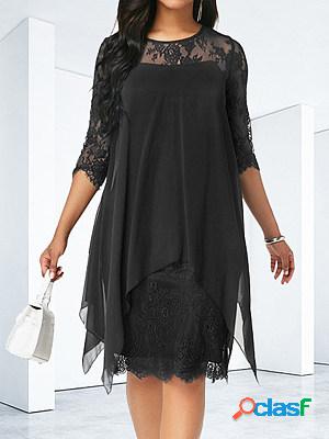 Lace Patchwork 3/4 Sleeve Chiffon Dress