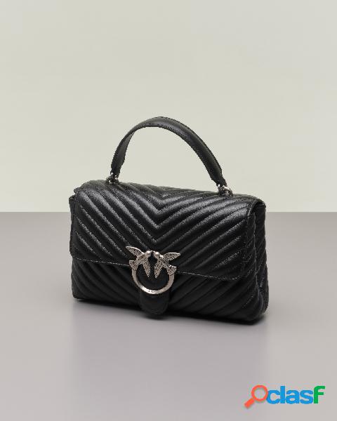 Lady Bag in pelle nera con motivo a chevron e manico a mano