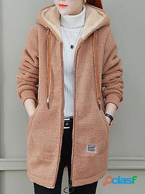 Lamb Wool Hooded Plain Jacket Coats
