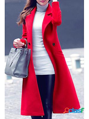 Lapel Plain Pocket Longline Woolen Coat