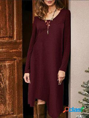 Long Sleeve Solid Color Irregular Shift Dresses