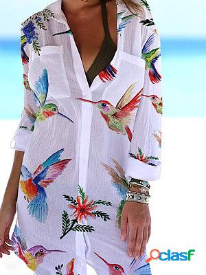 Long Sleeves Printed Holiday Beach Short Dress