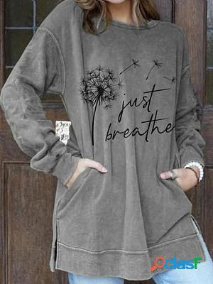 Loose Casual Dandelion Print Crew Neck Long Sleeve