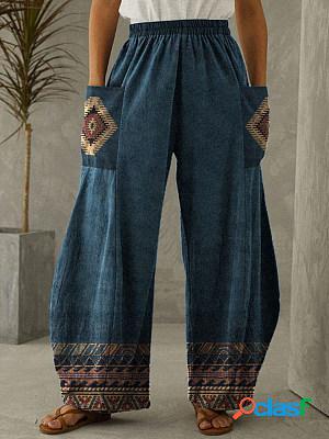 Loose Western Print Wide Leg Womens Pants