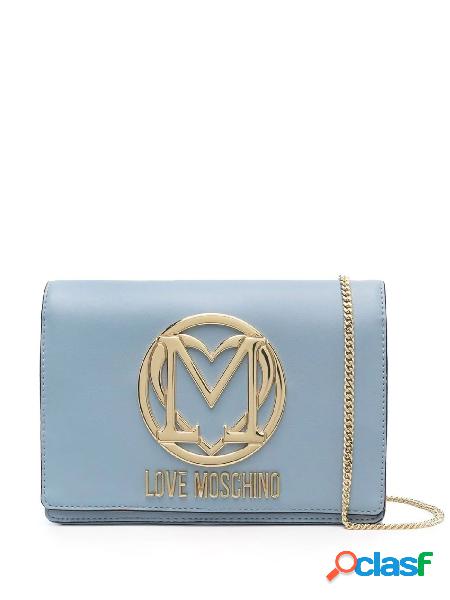 MOSCHINO LOVE Borsa a tracolla con placca logo Celeste