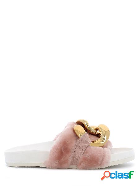 Made In Italy Ciabatte basse in pelle con pelliccia e