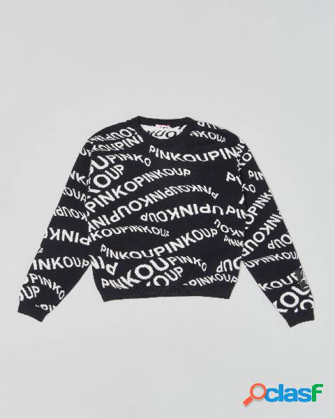 Maglioncino nero con scritte logo bianche all over M-2XL
