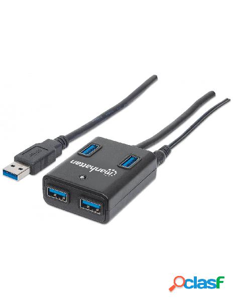 Manhattan - hub usb 3.0 4 porte con alimentatore 5v 3a nero
