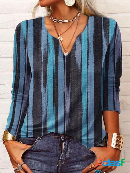 Maniche Lunghe Casuale a Righe T-shirt