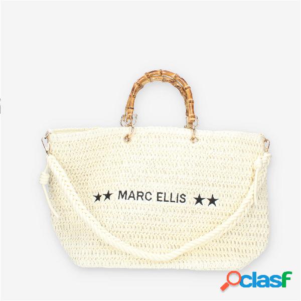 Marc Ellis Bambù Borsa avorio in raffia con tracollla