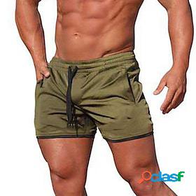 Mens Active Shorts Solid Color Camouflage Elastic Drawstring