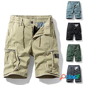 Mens Cargo Shorts Shorts Solid Color Elastic Waist Multiple