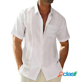 Mens Casual Shirt Solid Colored Turndown Street Casual Short