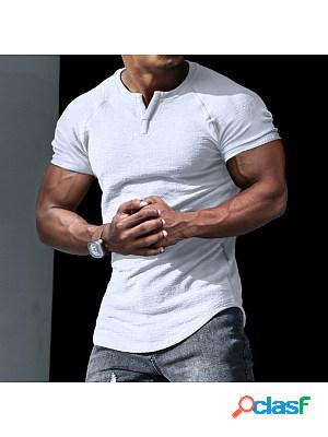 Mens Casual Slim Short-sleeved T-shirt Sports Fitness