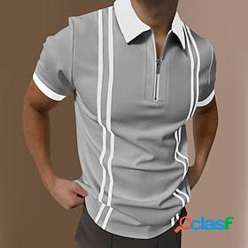 Mens Collar Polo Shirt Golf Shirt Turndown Striped Black