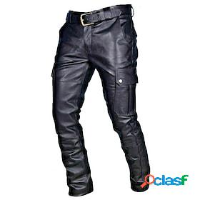 Mens Fashion Trousers Pants Faux Leather Solid Color Mid