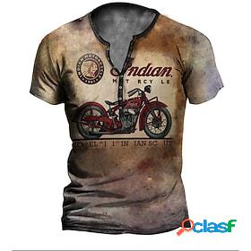Mens Henley Shirt T shirt Tee Henley Graphic Motorcycle Red