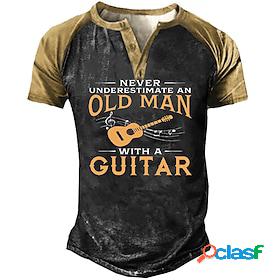 Mens Henley Shirt Tee T shirt Tee Graphic Color Block Guitar