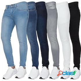 Mens Jeans Skinny Trousers Denim Pants Solid Colored Pocket